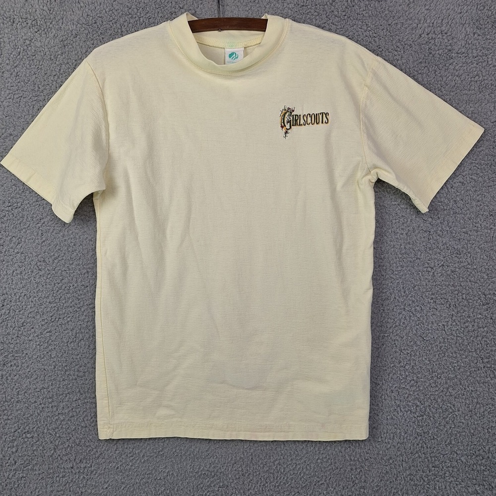 Vintage Girl Scouts T-Shirt Womens Small Yellow‎ Embroidered Ribbed Mock Neck